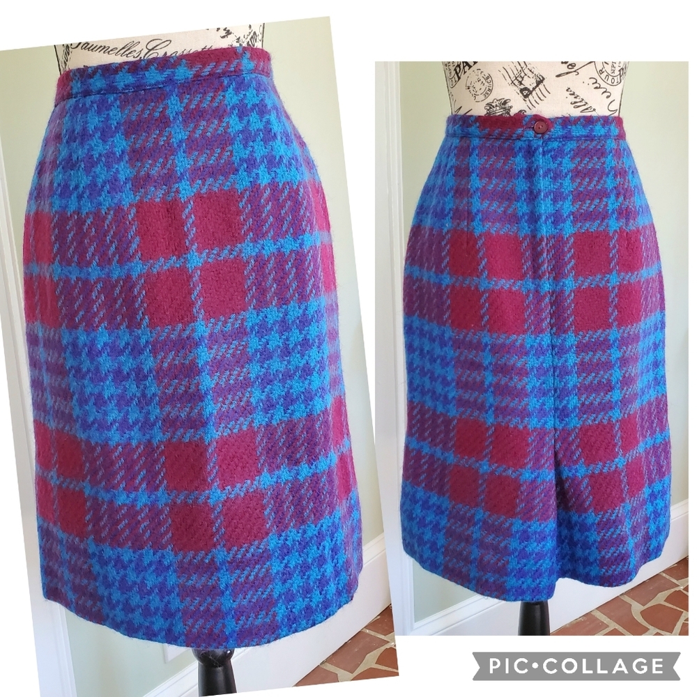 Vintage 50s Jantzen Colorful Plaid Wool Pencil Skirt